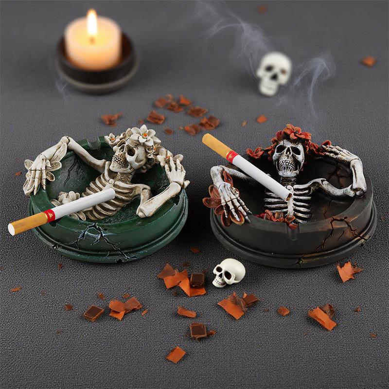 Unique Flower Skull Ashtray Cool Gift Resin Desktop Ornament Home Decoration