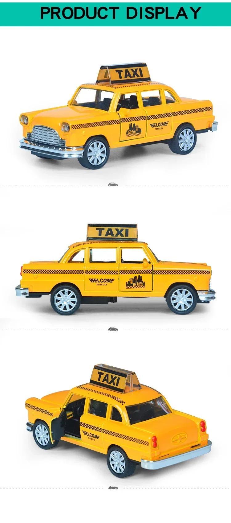 1/32 Retro Taxi Model Alloy Car Toy Miniature Car Collection Diecast Sound Light Kids Toys Children's Day Gift