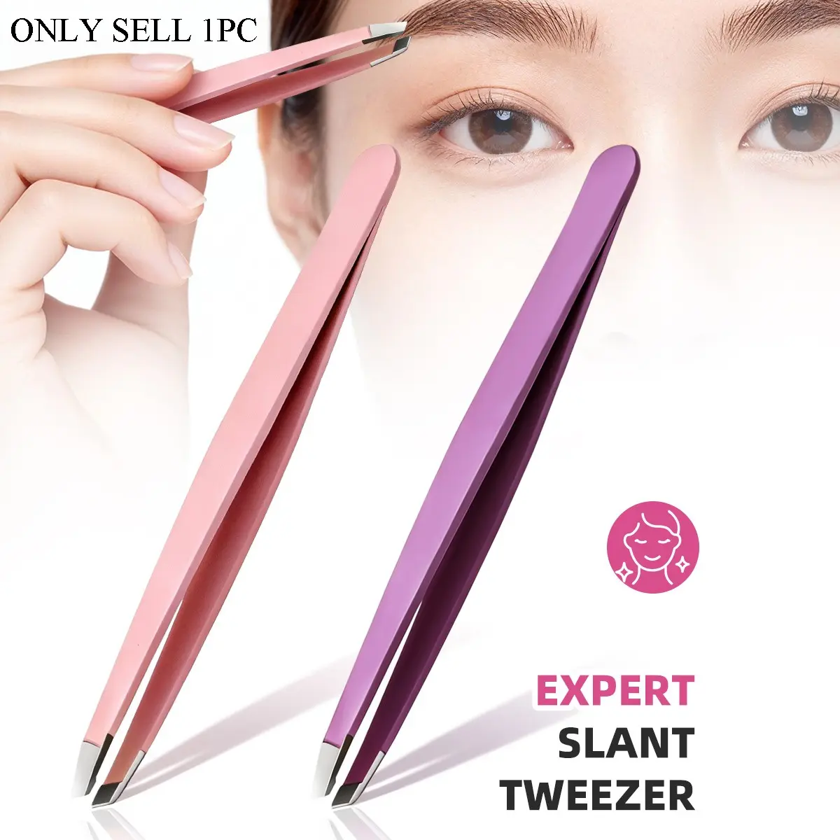 Expert Slant Tweezer, High Precision For an Easy Hair Removal, Made With Stainless Steel, Stainless Steel Tweezers, 1 Count, Facial Makeup Tool, Portable Makeup Tool