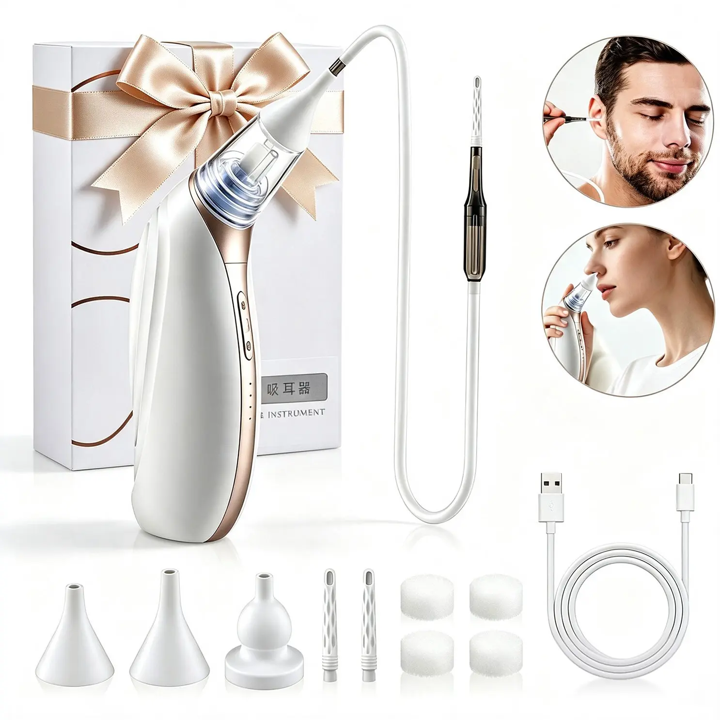 Electric Ear & Nose Vacuum Cleaner, 3‑Level Adjustable Suction Nasal Aspirator & Earwax Removal Tool, USB‑C Rechargeable Cordless Ear Cleaning Device for Ear Canal Care, Ideal for Swimming and Flying for Adults & Kids