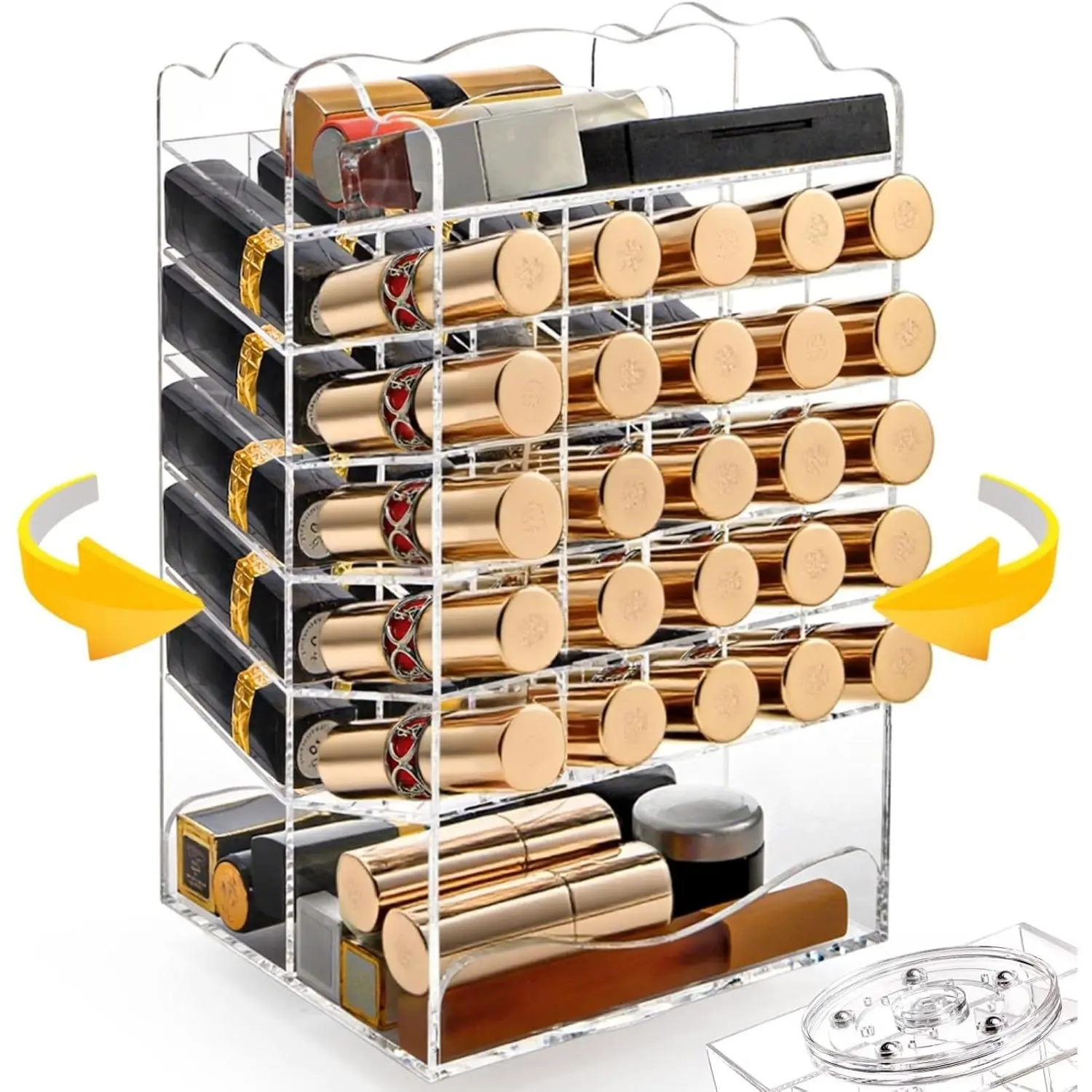 360 Rotating Lipstick Organizer Tower, 7-Tier Clear  Lip Gloss Holder, 54 Slots Spinning Makeup  Display Case Storage Rack for  and Countertop