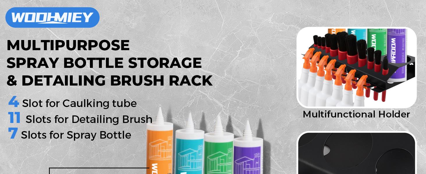 Wall Mounted Spray Bottle and Detailing Brush Holder, Spray Bottle Rack and Wall Tool Organizer for Car Detailing, Auto Detailing Bottle Holder