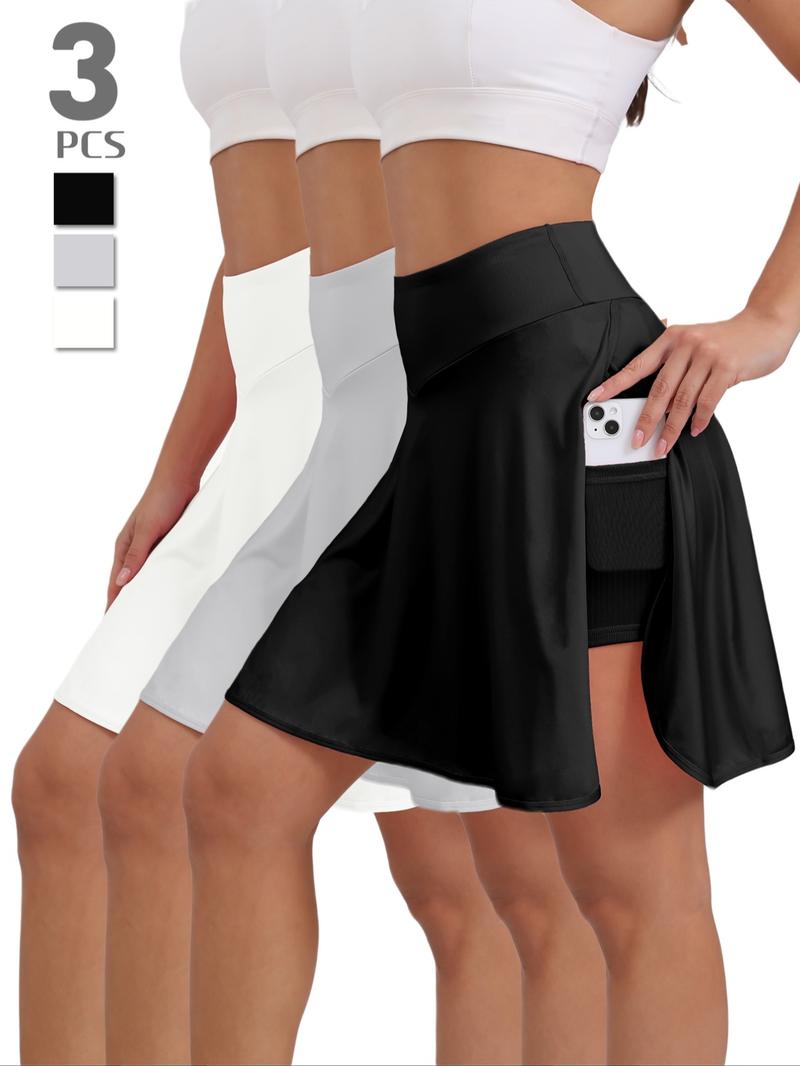 Women's Solid Color Split Thigh Pocket Sports Skort, Casual Sporty High Waist Skort for Running Tennis, Ladies Sportswear for Summer