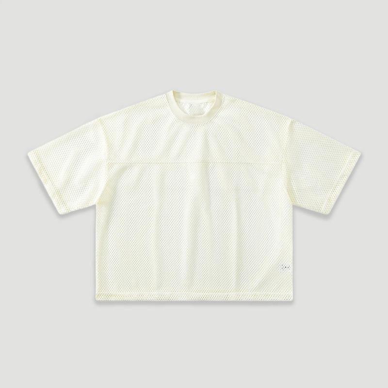 Unisex Boxy Fit Black White Mesh T Shirt for Mens 260G Heavyweight Vintage Streetwear Crop Top Breathable Layering Tee