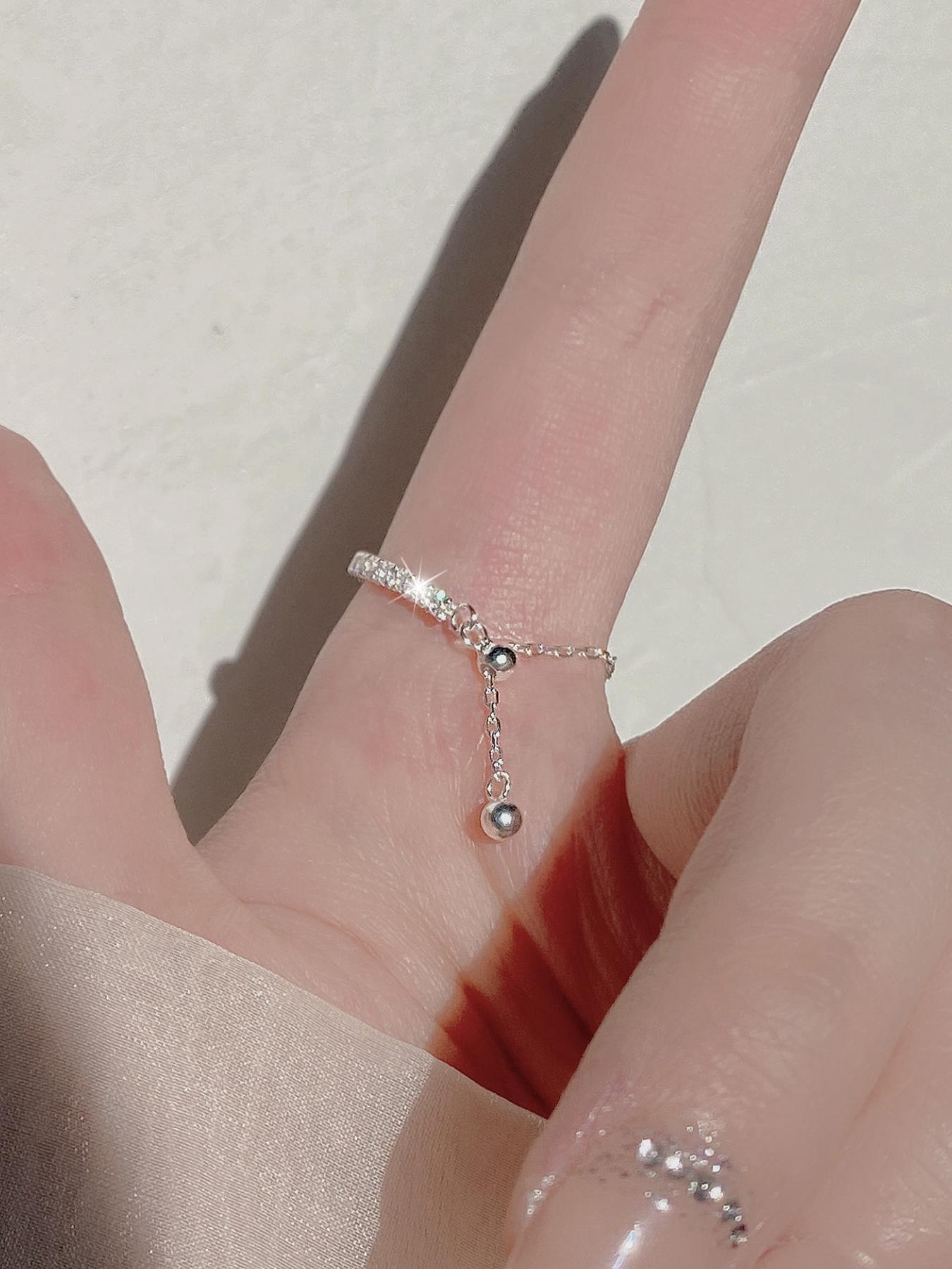 S925 Sterling Silver Adjustable Chain Ring, Fashion Jewelry for Party, Daily Clothing Decor, Trendy All-match & Exquisite Jewelry for Birthday Gift, Adjustable Rings