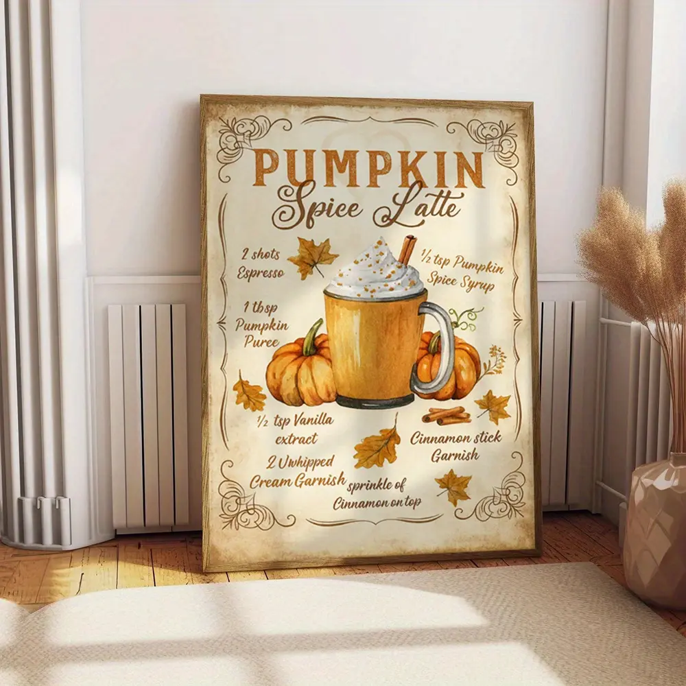 1pc Pumpkin Spice Fall Wall Art - Modern Vertical Pumpkin Spice Latte Suitable for Living Room, Bedroom, - Cozy Autumn Decor, Frameless Canvas, Vertical Ink Art, Holiday Gift