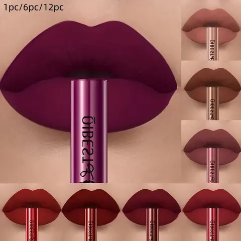 1 Piece Matte velvet lip gloss, non-stick cup, non-fading, suitable for all skin types, paste, full coverage, various shades of black, brown, red, suitable for everyday use, cosmetic, lip product, Lip products makeup