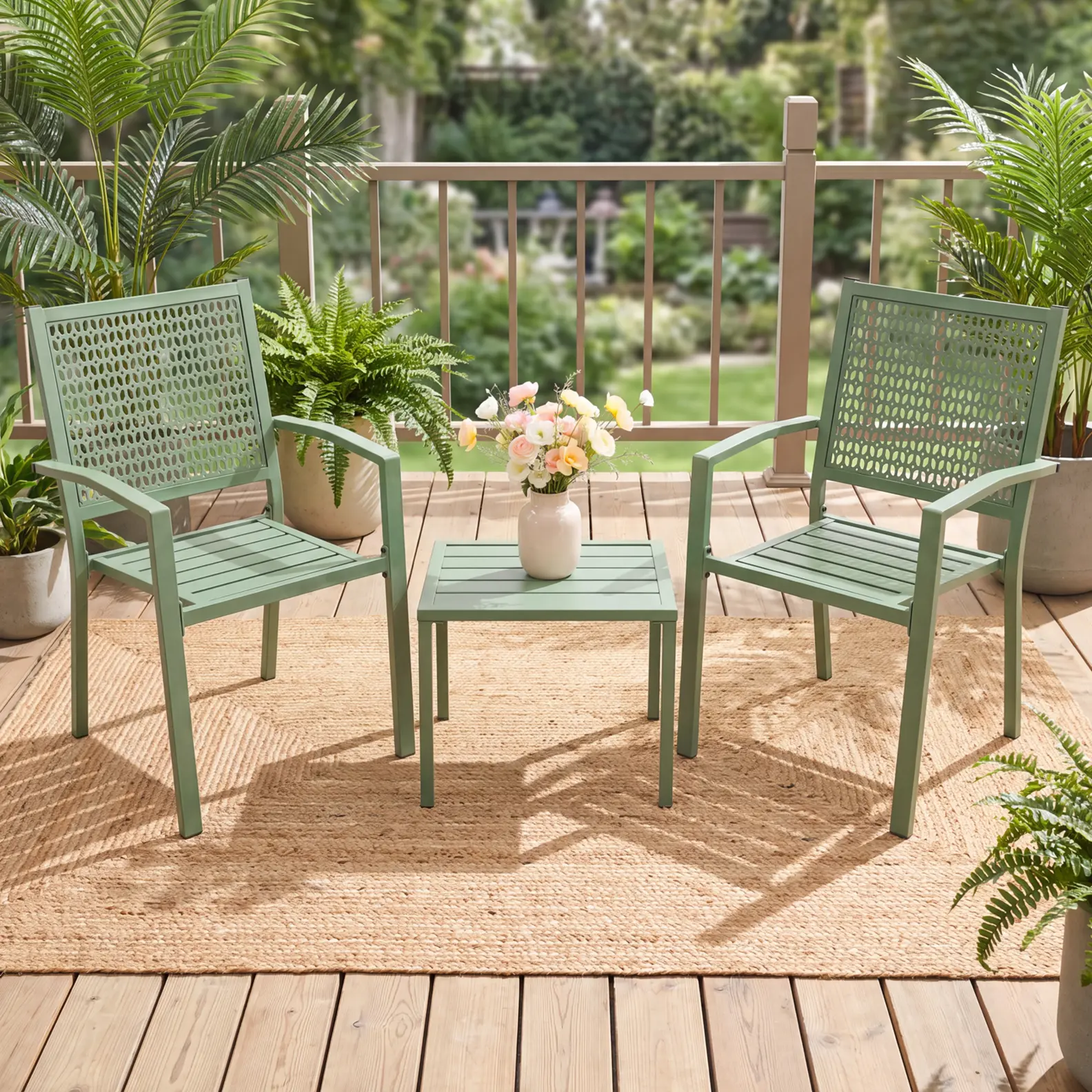OP-Stackable Outdoor Dining Chairs Set of 2 with Armrests - Heavy-Duty Metal Frame, Space-Saving Stackable Design, Easy-Clean Seat, 300 lb Capacity
