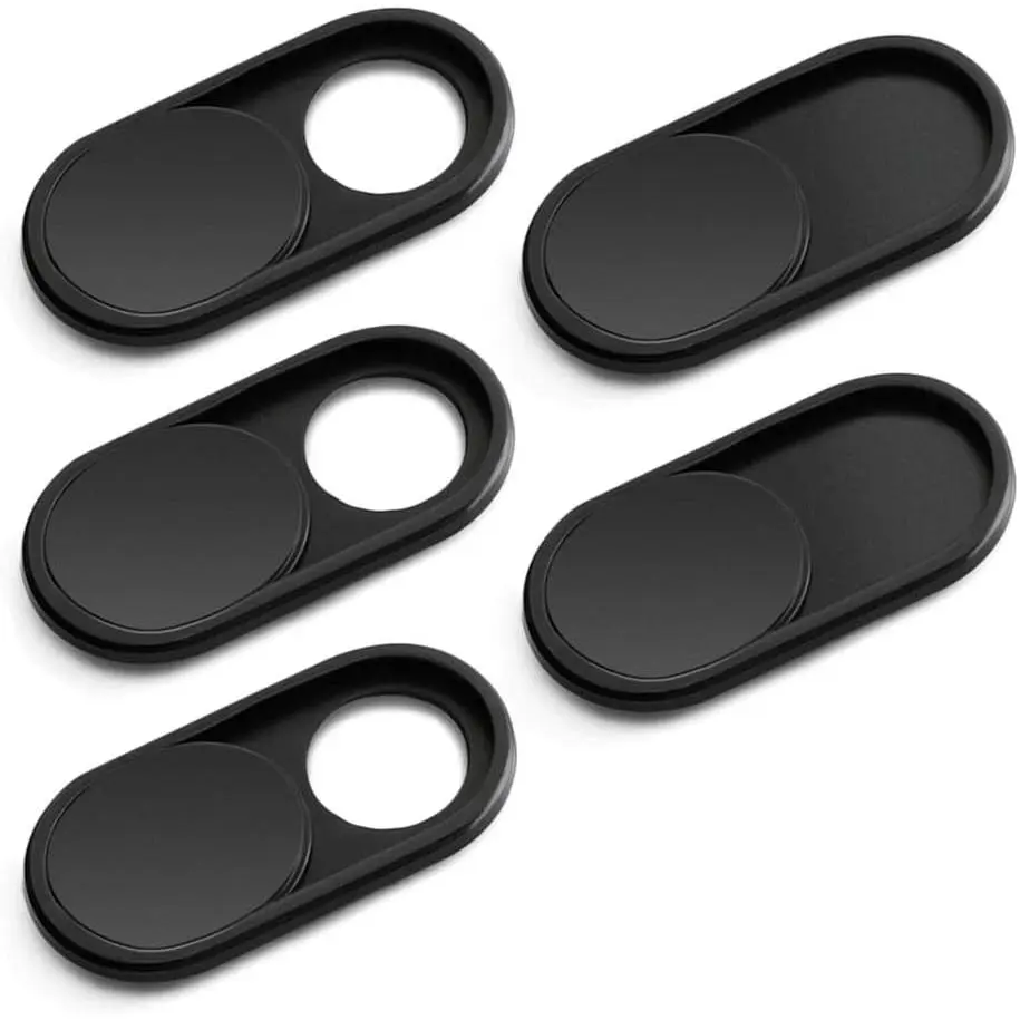 Webcam Cover Slide, [5 Pack] 0.6mm-Thin Metal Web Camera Cover Sticker for MacBook Pro, MacBook Air, Laptop, iMac, PC, Surfcase,  8/7/6 Plus,  Cover, Black-5 pcs