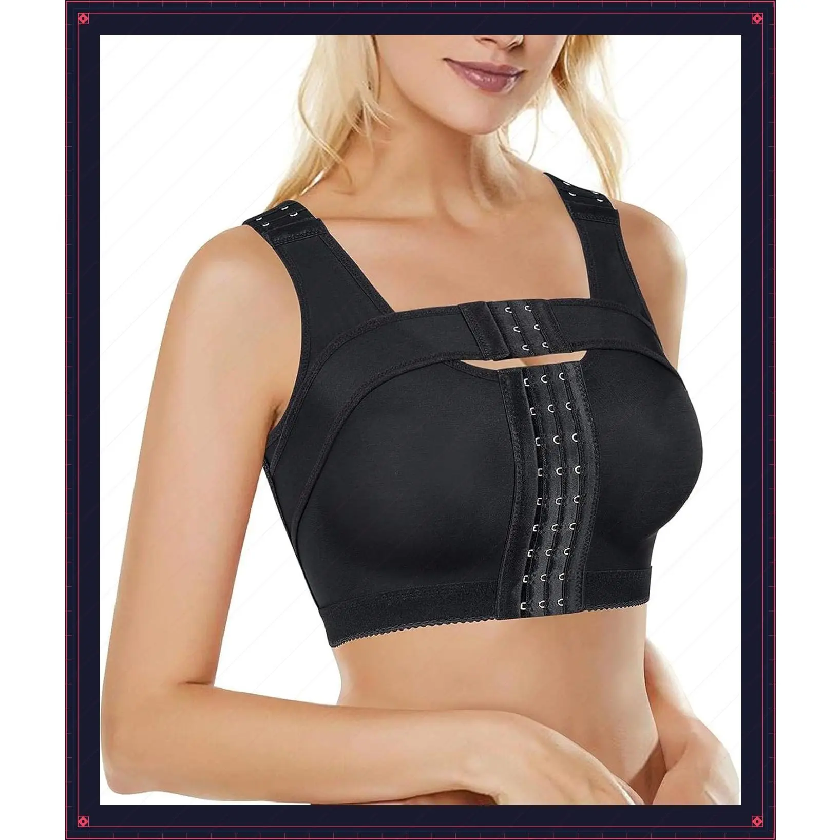 Women's Front Closure Post-Surgery Posture Corrector Bra - Wireless Full Coverage Post-Op Bra with Breast Support Band for Mastectomy RecoveryGift