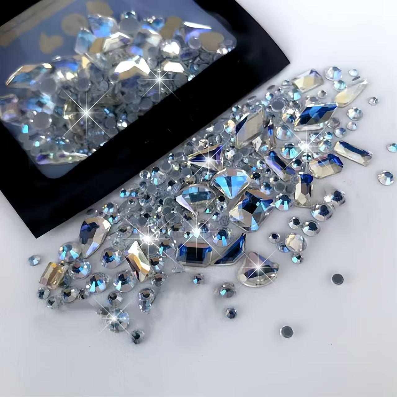 Rhinestone Nail Art Decoration, Glitter Rhinestones, 300pcs/bag Flatback Round Rhinestone & Flatback Odd Shaped Large Cubic Zirconia, Nail Art Accessories