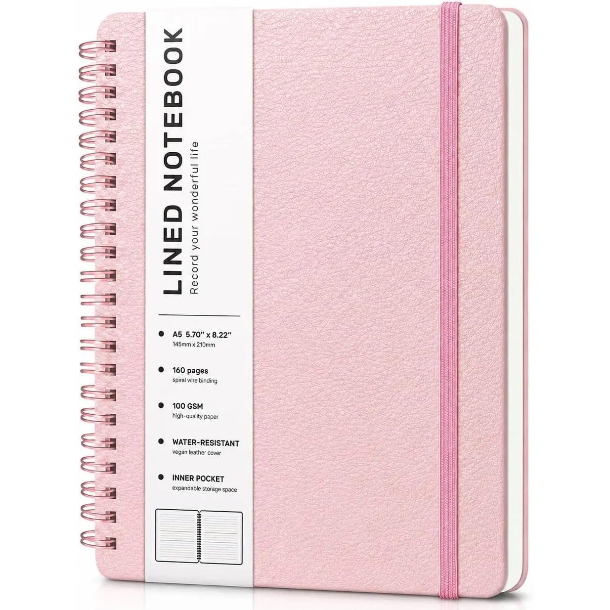 Lined Spiral Notebook for Women, A5 College Ruled Leather Spiral Journals | 160 Pages Small Journaling Notebooks, 5.7"x11" Note Book for Writing, Work, School, Men, Hardcover Leather Journals,