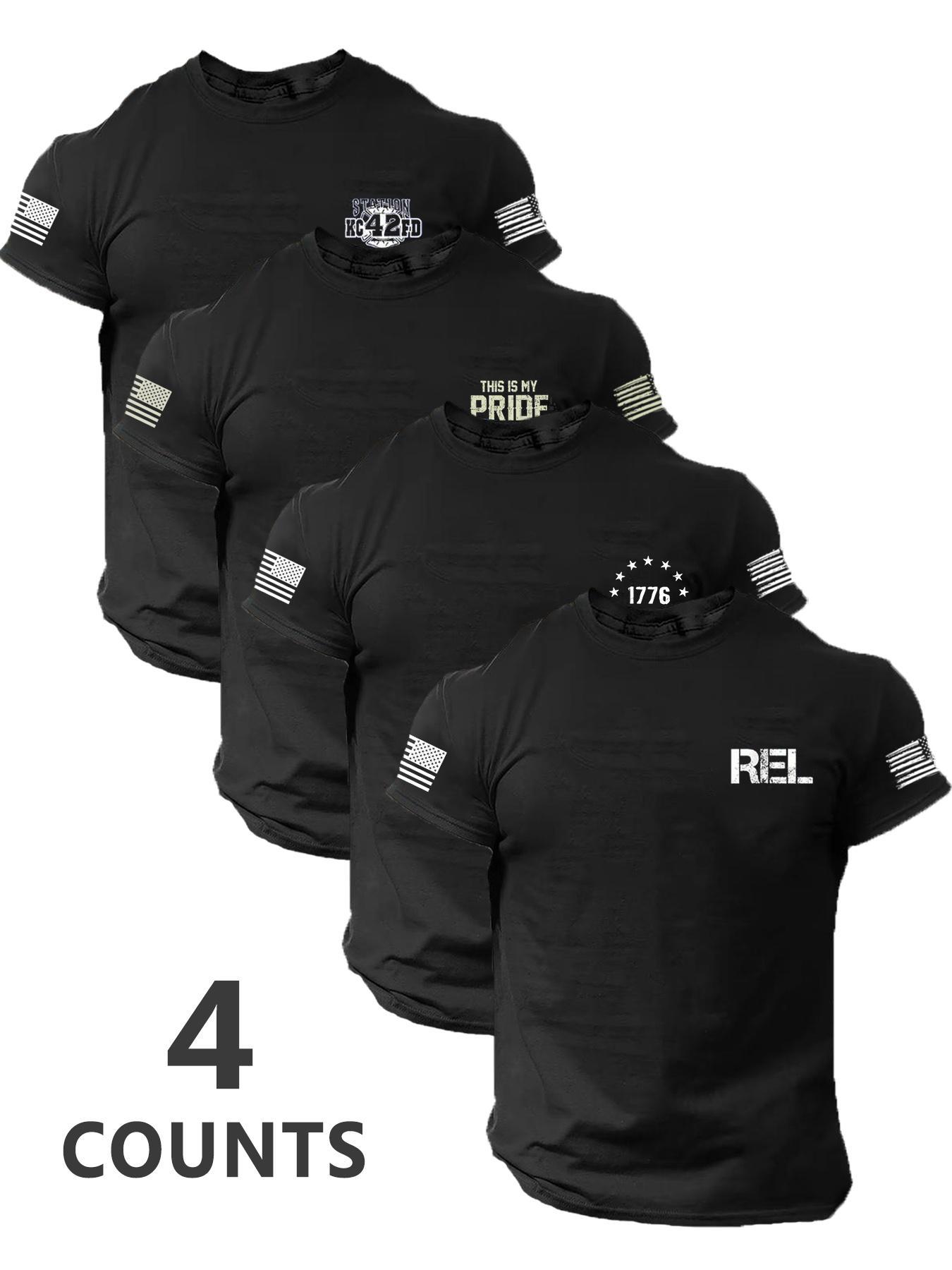 Men's Flag Print Round Neck Tee, Regular Fit Casual Streetwear Short Sleeve Crew Neck T-Shirt for Summer, Men's Top for Daily Wear