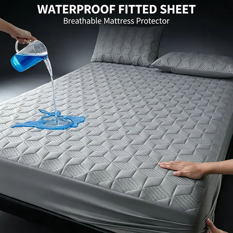 Practical Home Bedding Waterproof Quilted Fitted Sheet, Snug Mattress Cover for Bedroom Guest Room Dorm