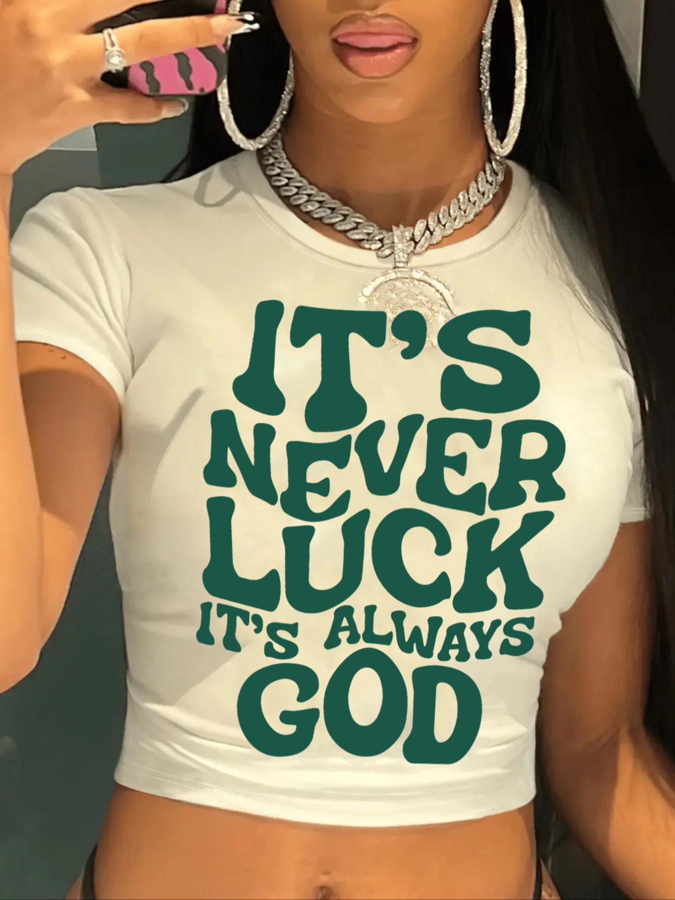 Women's Slogan Print Round Neck Crop Tee, Fashion Casual Crew Neck Skinny T-Shirt for Daily Holiday Vacation Outdoor Wear, Ladies Clothes for All Seasons