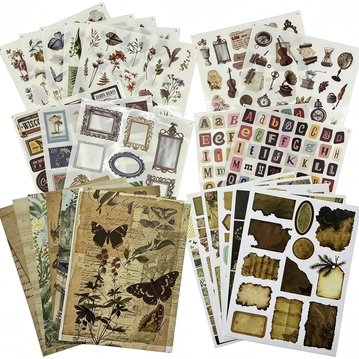 Modern Scrapbook Supplies Kit with 24 Sheets Craft Paper, 500+ Stickers for Journaling Projects, Paper & Stickers Scrapbooking DIY Craft Essentials