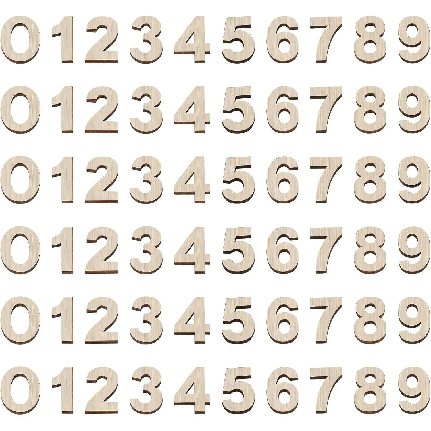 60 count 1.2 Inch  Wooden Numbers for Crafts, Unfinished  Wooden 0-9 Numbers  Sticker Unpainted Clock Number for DIY Crafts Sorting Grid  Decorations Scrapbooking Project