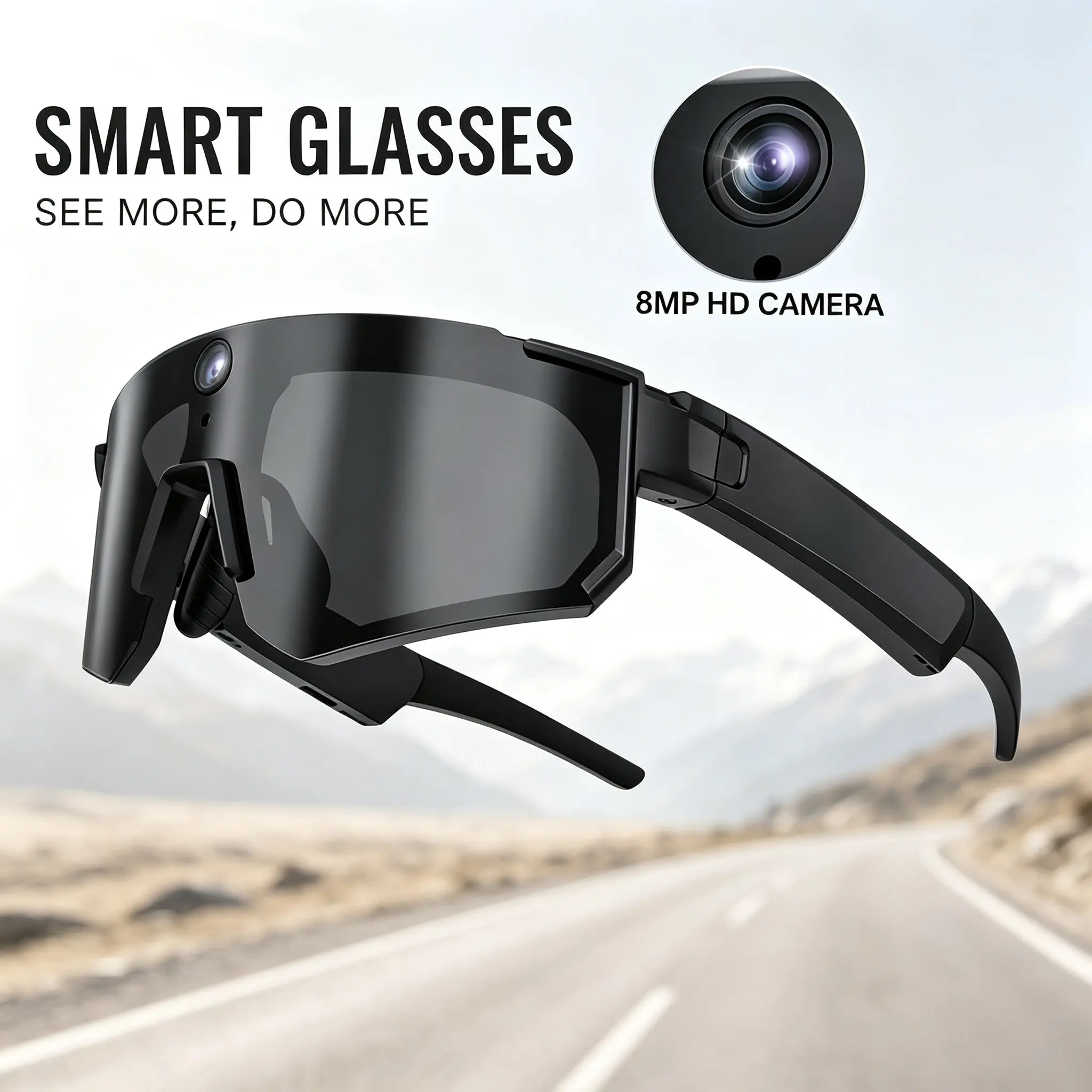Sports Intelligence AI Glasses HD Camera First View Outdoor Recording vlog Intelligent Translation Video Recording Dual microphone Noise Reduction Stereoscopic Surround Music Player Anti UV, Windproof Goggles Waterproof Outdoor Cycling Suitable for Both M