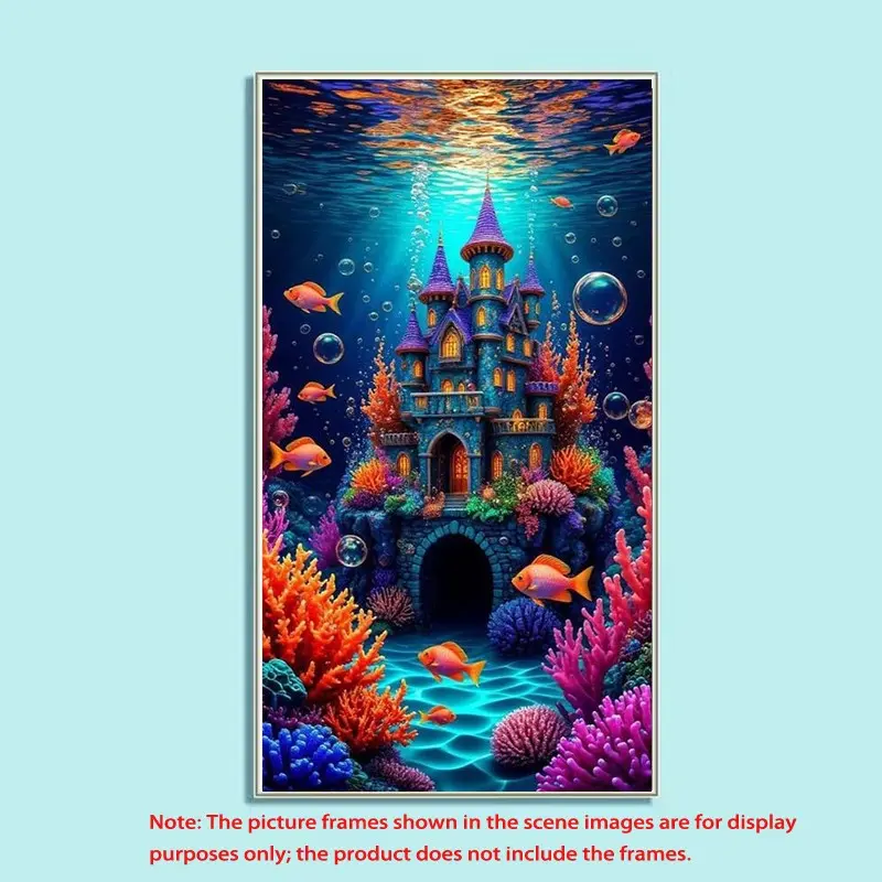1pcs 5D DIY handmade diamond painting kit, 5D diamond art set, animation, underwater castle diamond painting kit full round drill DIY, mosaic, diamond art, Diy Diamond Arts, DIY art home decoration, Wall Art Painting, gift, Handicraft.