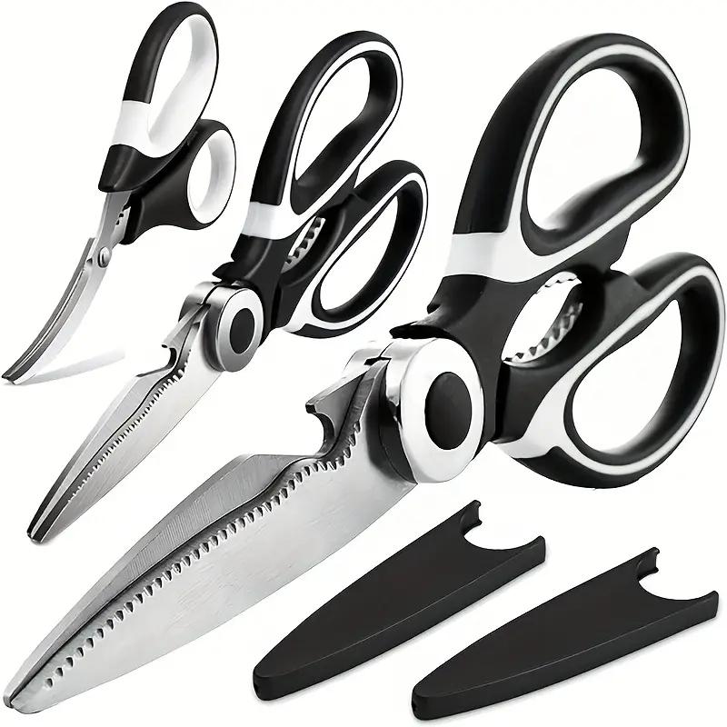 [Stainless Steel Scissors] 3pcs Heavy Duty Stainless Steel Kitchen Scissors | Food Grade Cooking Shears for Cutting Meat, Food, Fish, Poultry | Multipurpose Sharp Sissors for Dishwasher Safe