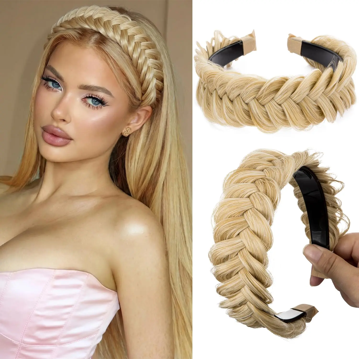 Wide Braided Headband for Women Synthetic Hair  Bands with  Blonde  Braid Hairband Hair Accessories