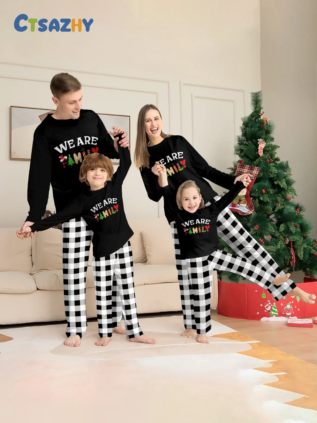 Christmas EIk Famly Matching Pajamas Set 4 Pcs Long Sleve Rd Xmas Printed Sofit Warm Loungeweas Holiday Family Sleepwear for Men Women Kids Chistmas Gif Outft