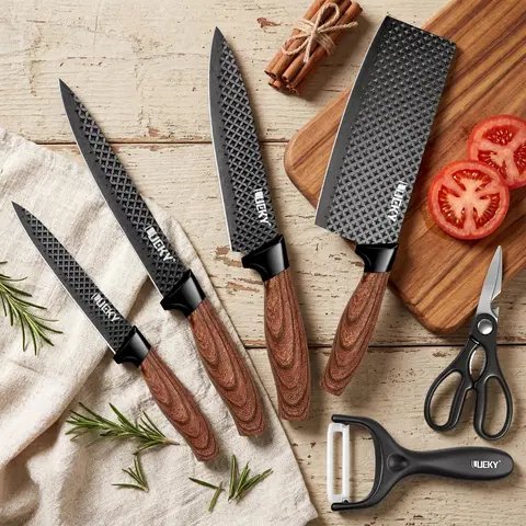 Professional 6/7-Piece Kitchen Knives Set - Sharp Stainless Steel Non-Stick Blades, Ergonomic Wooden Handle, 8 in Press/Fillet Wide Blade, Ceramic Peeler, Durable Kitchenware, Gift Box, Restaurant/Home Use, Father's Day Gifts