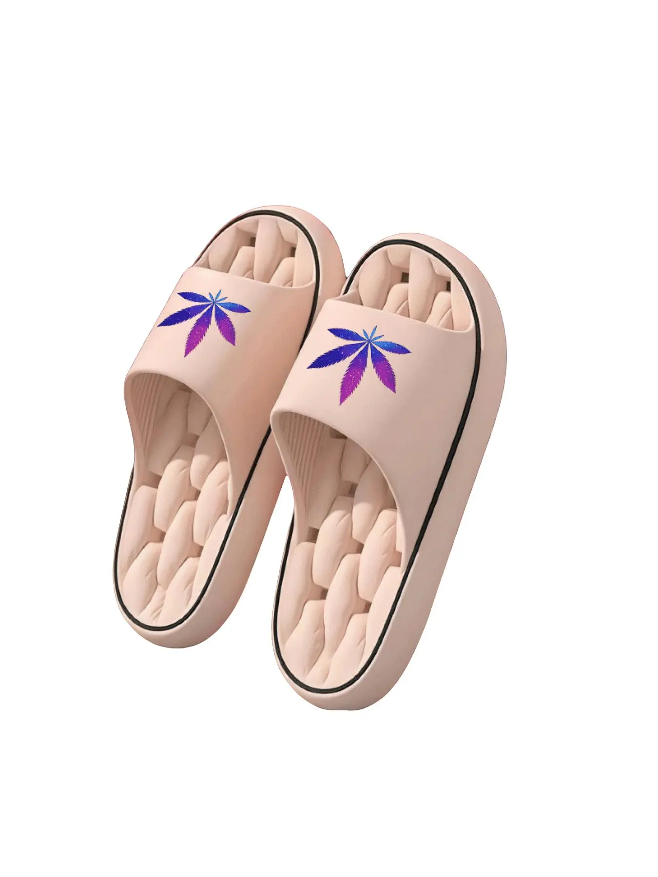 1 pair of starry sky gradient maple leaf print Fashion Casual lightweight Slippers, men's and women's non-slip EVA slippers - lightweight, quick-drying, comfortable, durable, all-season beach sandals, round toe design, suitable for indoor/outdoor use