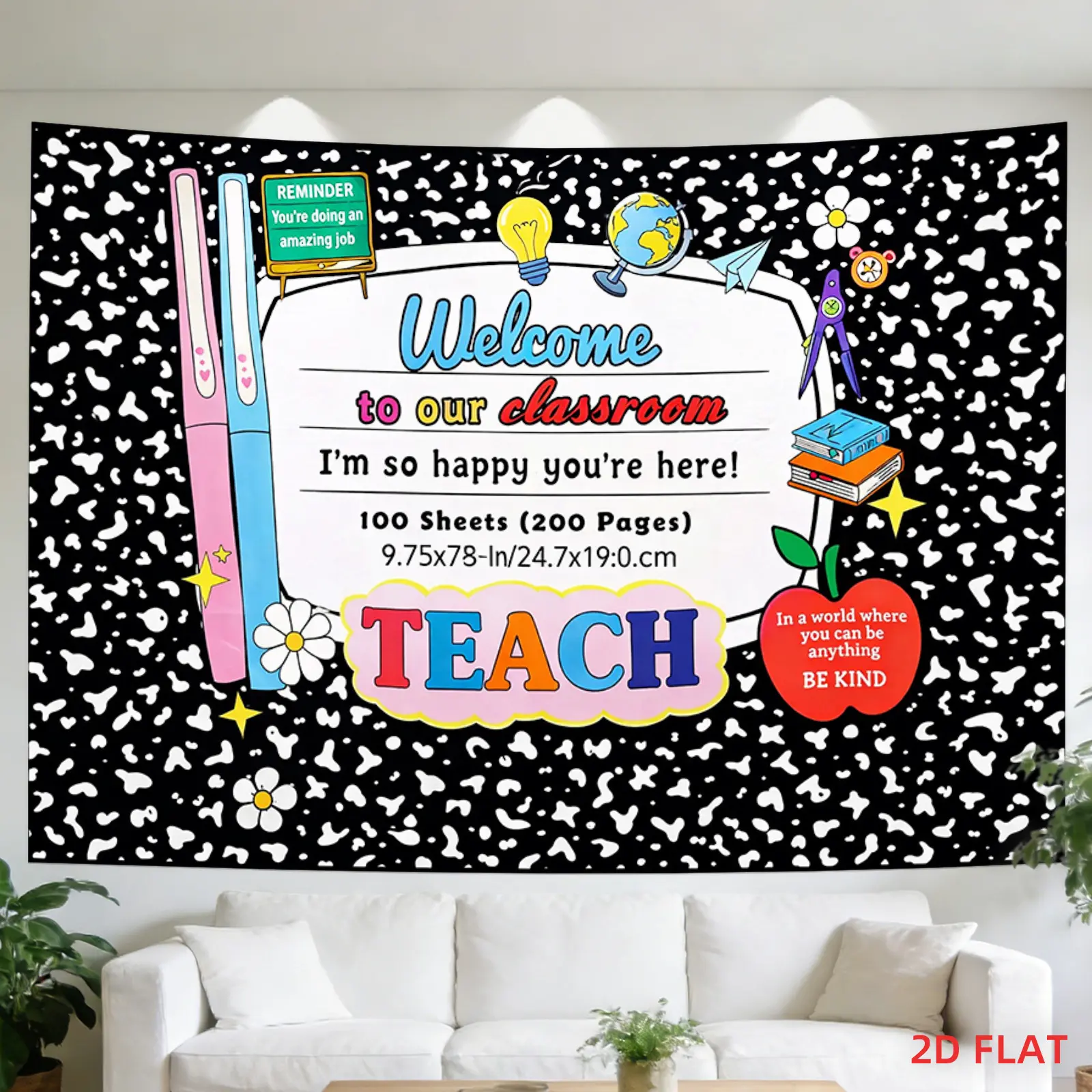 Classroom Themed Tapestry - Non-Luminous Wall Decoration for Teachers, Indoor Hanging Decor, Gift Idea for Bedrooms and Offices, Indoors