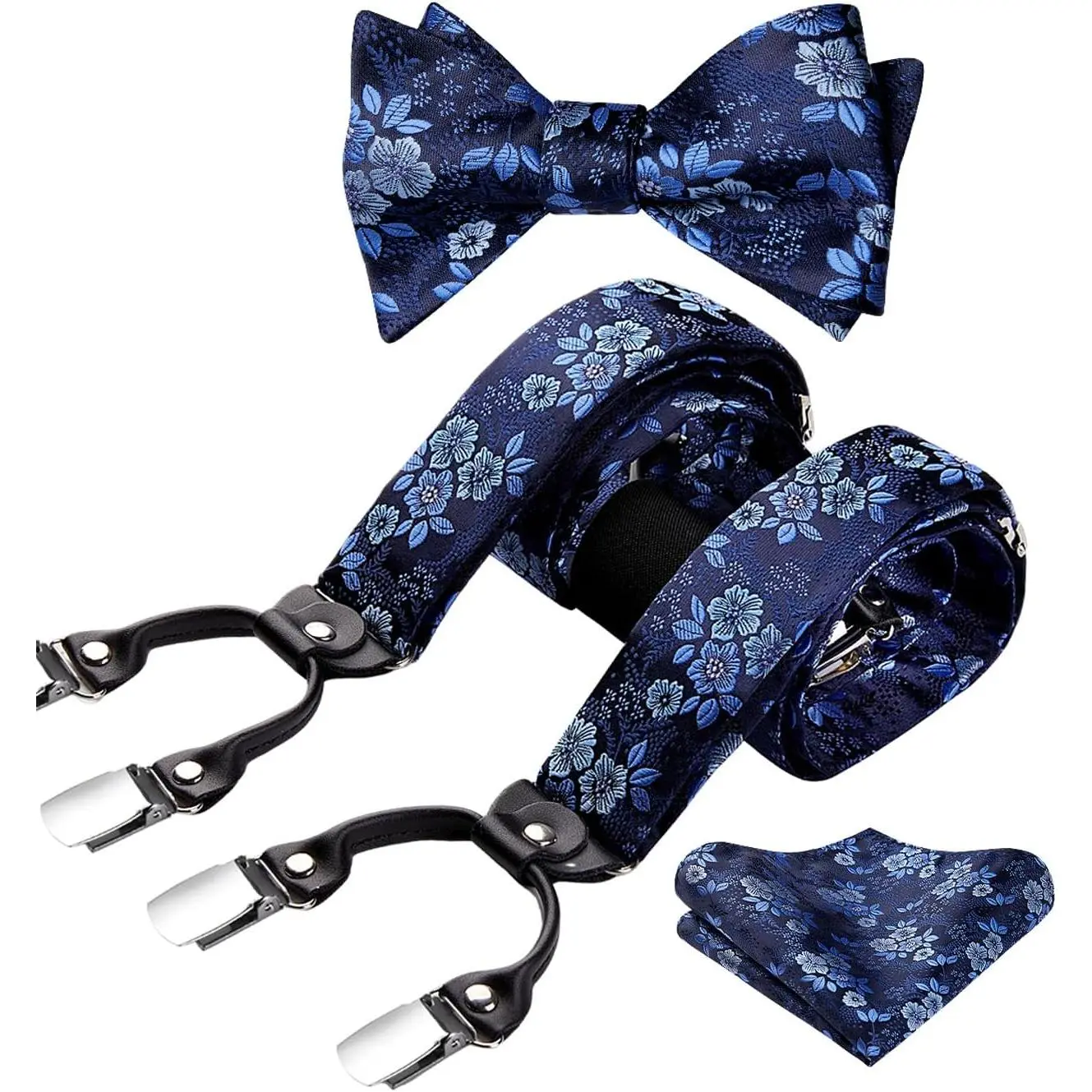 Suspenders for Men Paisley Floral Self Tied Bow Tie and Suspender Pocket Square Sets Adjustable Wedding Braces