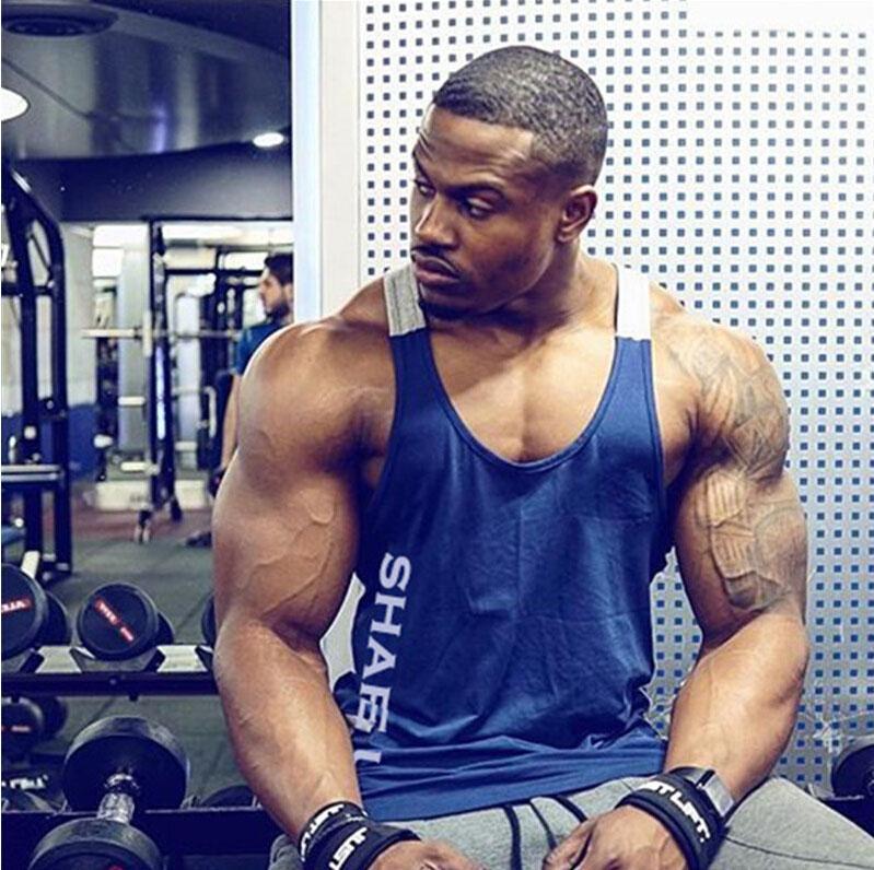 Men Solid Gym Stringer Tank Top Bodybuilding Fitness Singlets Muscle Vest Tees Sport Clothing