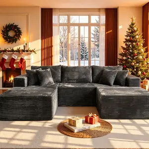 108" Oversized Modular Cloud Sectional Sofa Set, L/U Shaped Boneless Couch High-Density Foam Plush Corduroy Deep Seat Sofa Bed for Living Room Bedroom, No Assembly Required