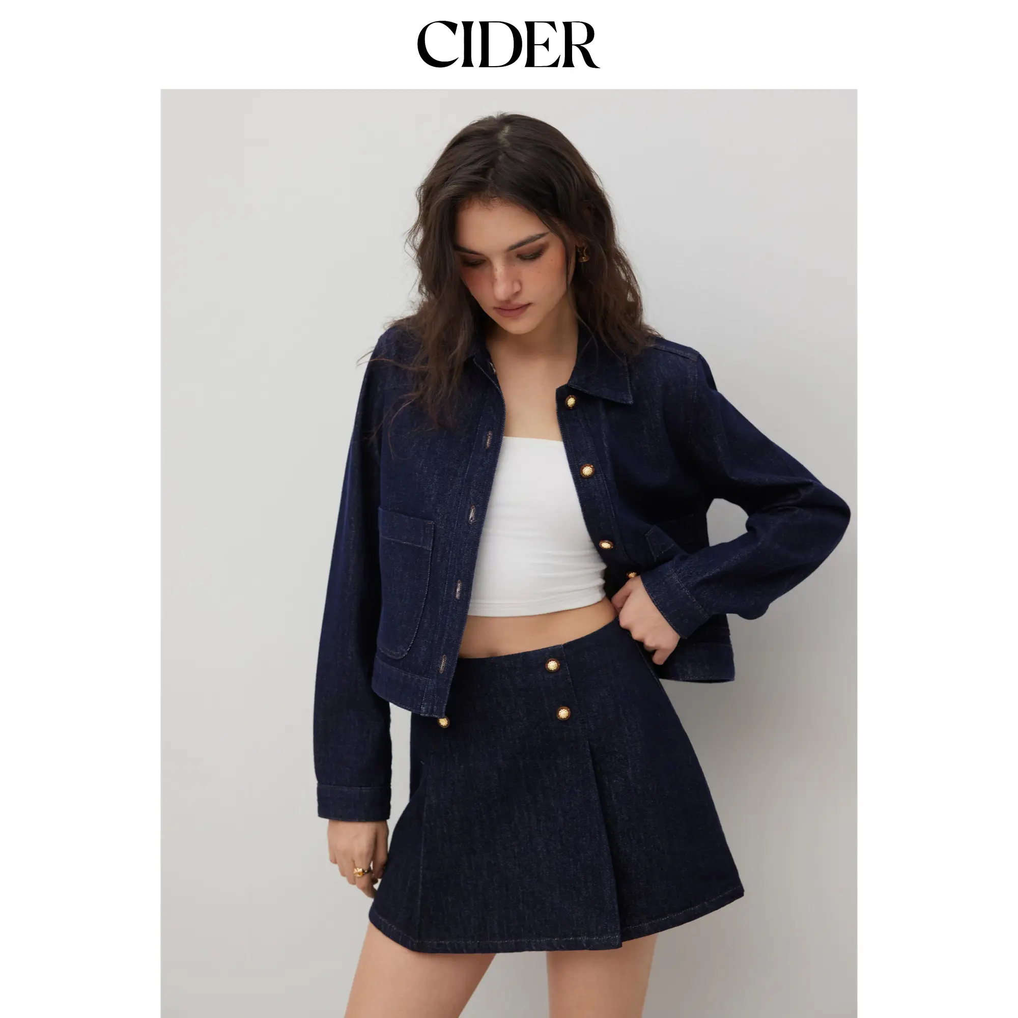 Cider Denim Collar Button Jacket SohoChic