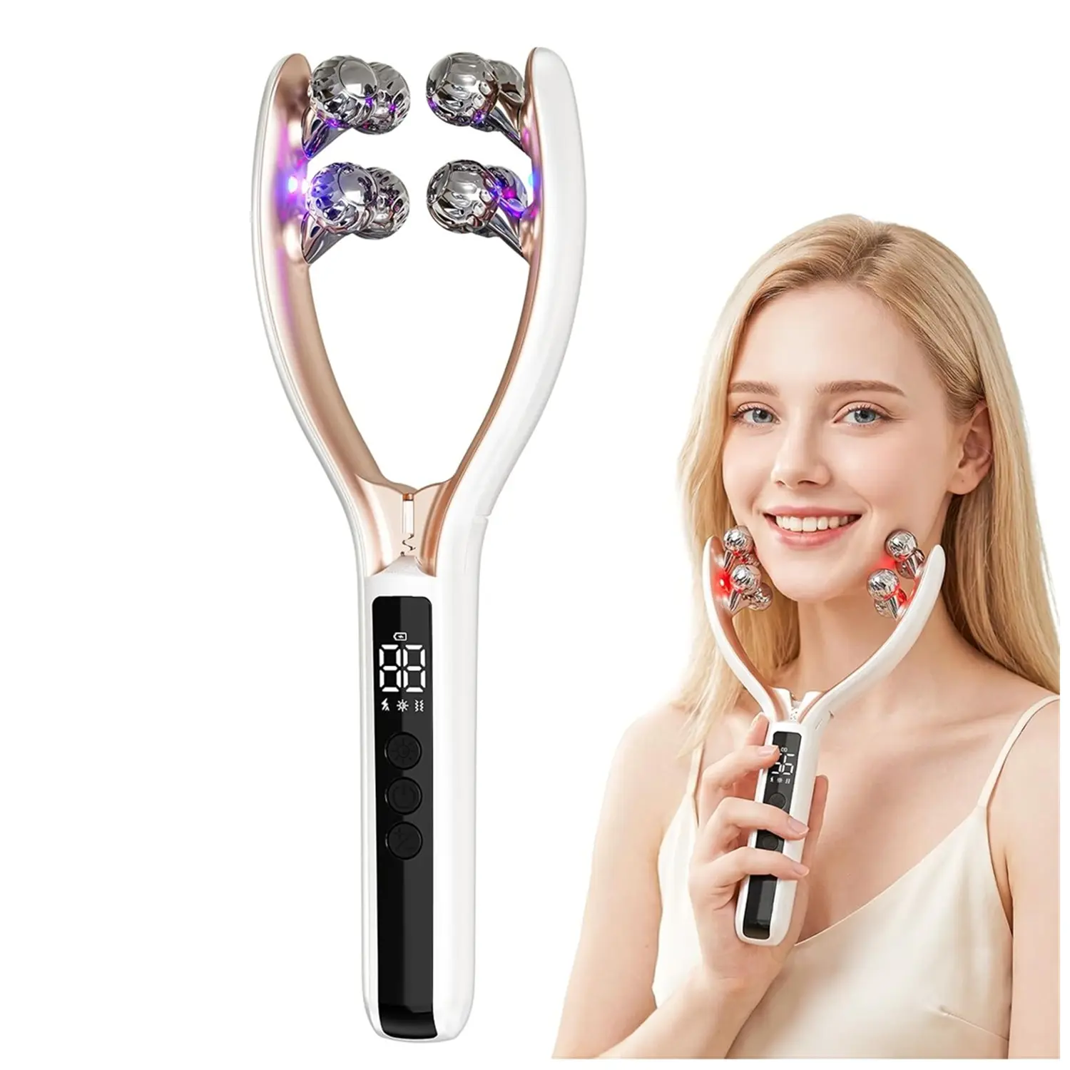 5 in 1 Face Massager Tool Microcurrent Device, V Face Roller Jaw & Tmj Massager for Lymphatic Drainage, Facial Sculpting Lymphatic Drainage Massager with Light Therapy for Enhanced Lift & Tighten，Thanksgiving Day, Christmas, Valentine's Day gifts