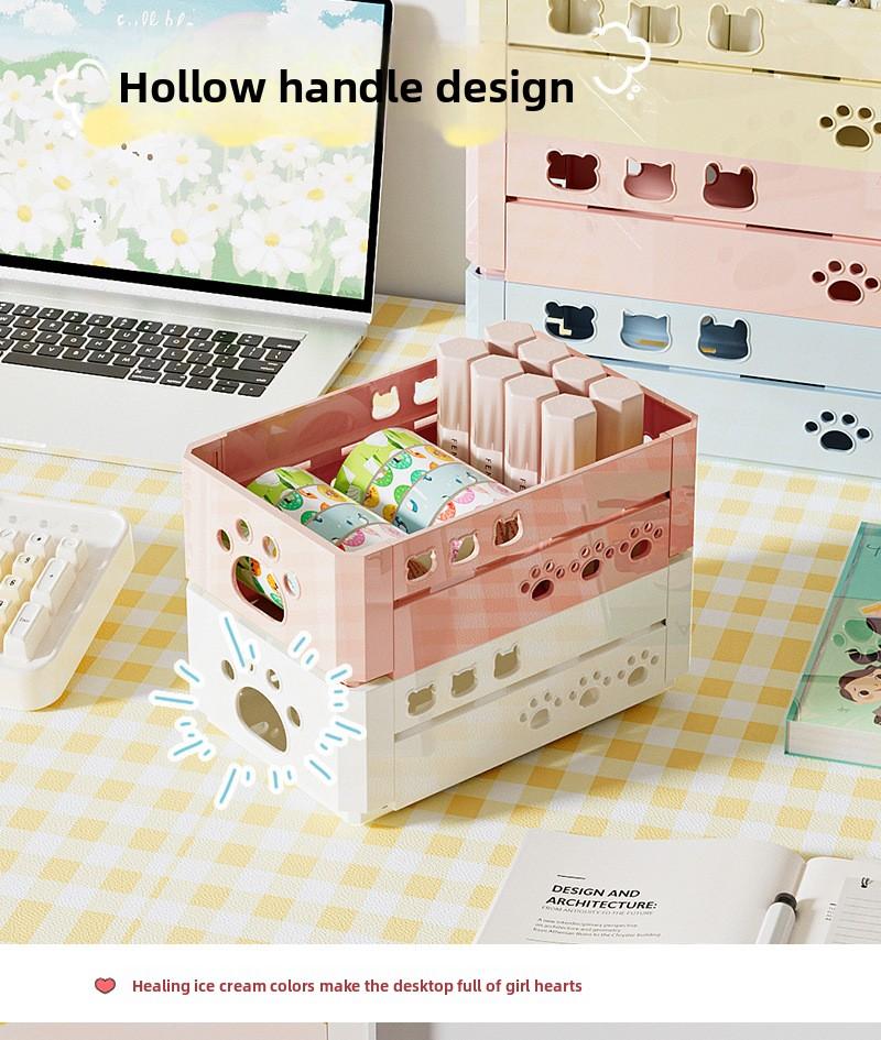 Clario "Rainbow Palette" Aesthetic Trio Folding Crate — Modular Desktop Storage for Stationery and Desk Reset. This Collapsible Pastel Organizer is Perfect for Skincare, Washi Tape and Office Supplies. Pinterest Style Space Saving Solution