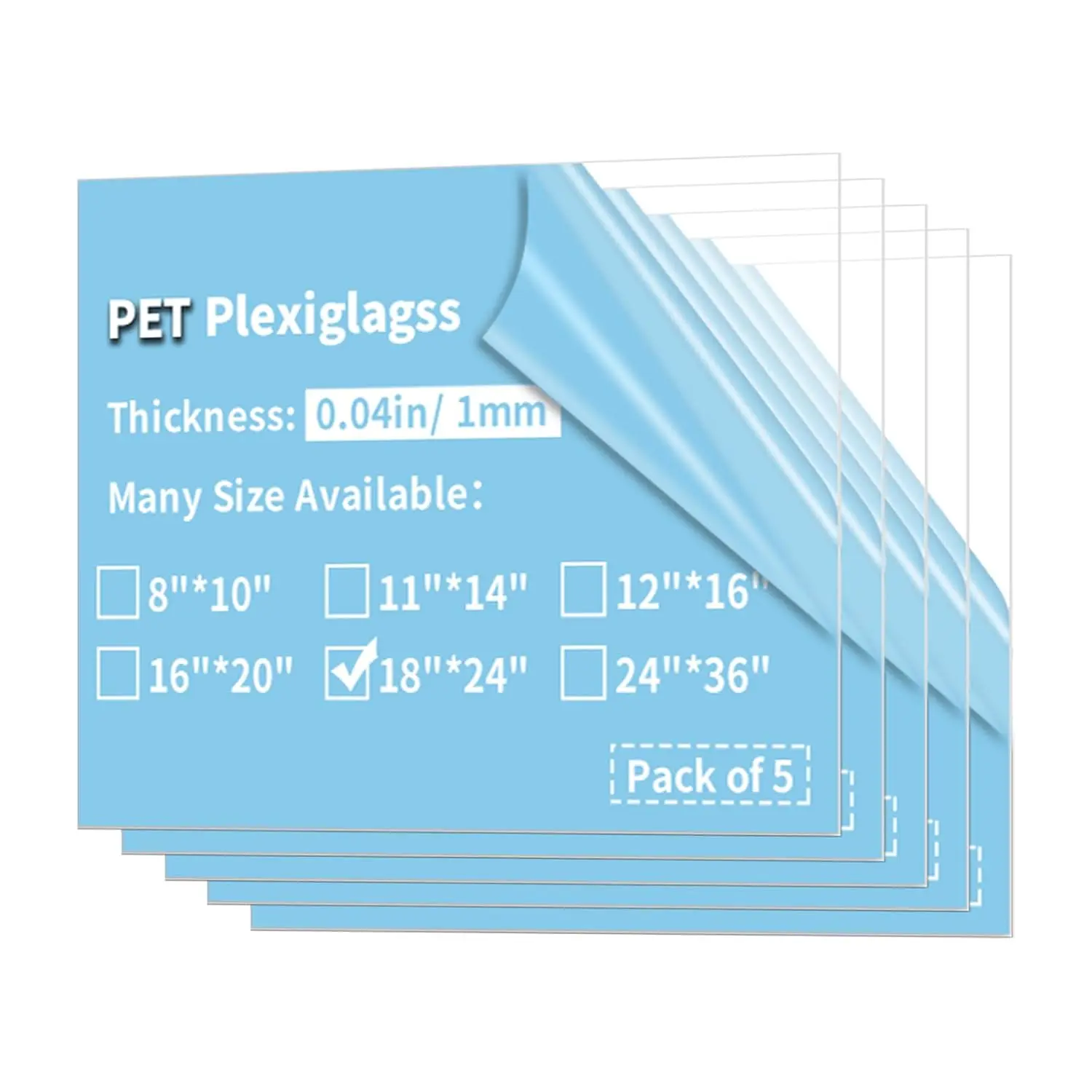 5 Pack 18x24  Plexiglass Sheets 0.04" Thick Clear Plexiglass Panels Transparent Plastic Sheets for Photo Frames, Poster Frames, Signs, Railing Guards,  Barriers, DIY Craft Projects,1mm