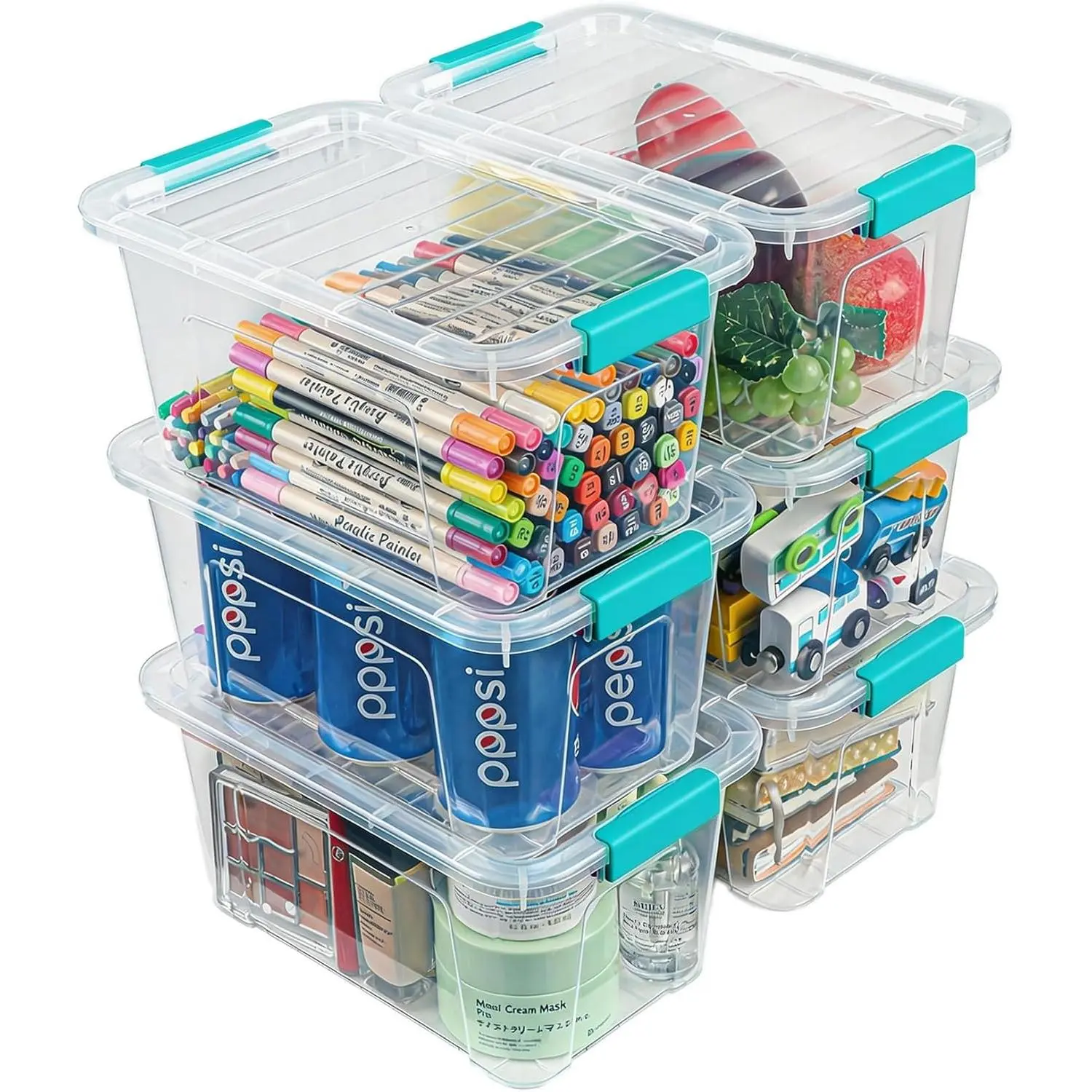 Storage Bins with Lids 6 Pack Clear Storage Containers, 7 Quart Stackable Plastic Containers with Secure Black Buckle Latch, Durable Storage Box Organizer for Pantry, Closet, Office & Classroom