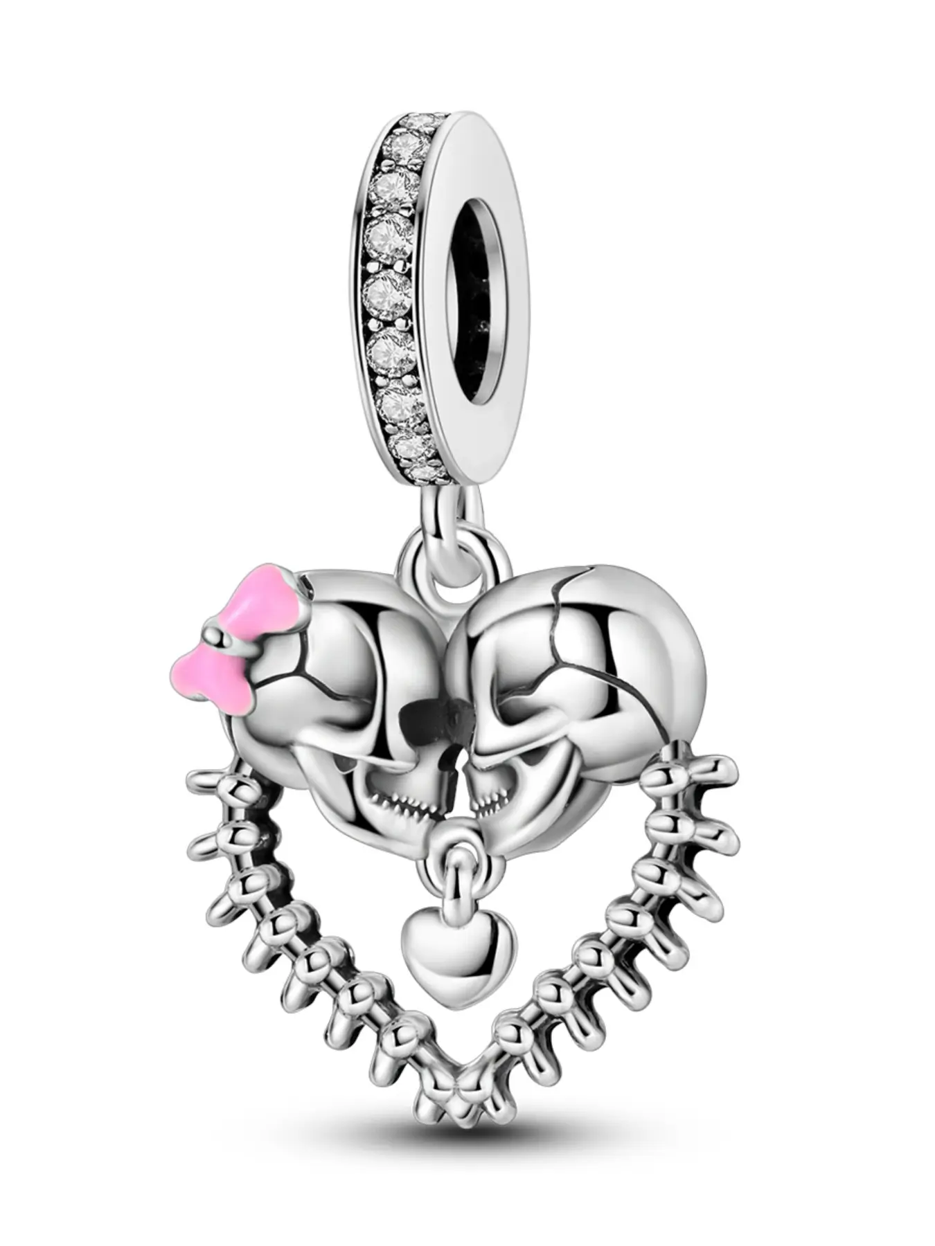 Copper Zircon Heart Skull Pendant, 3mm Bracelet Necklace Charm, DIY Bead Drop, Gothic Skull Pendant, Vintage Dark Halloween Accessory