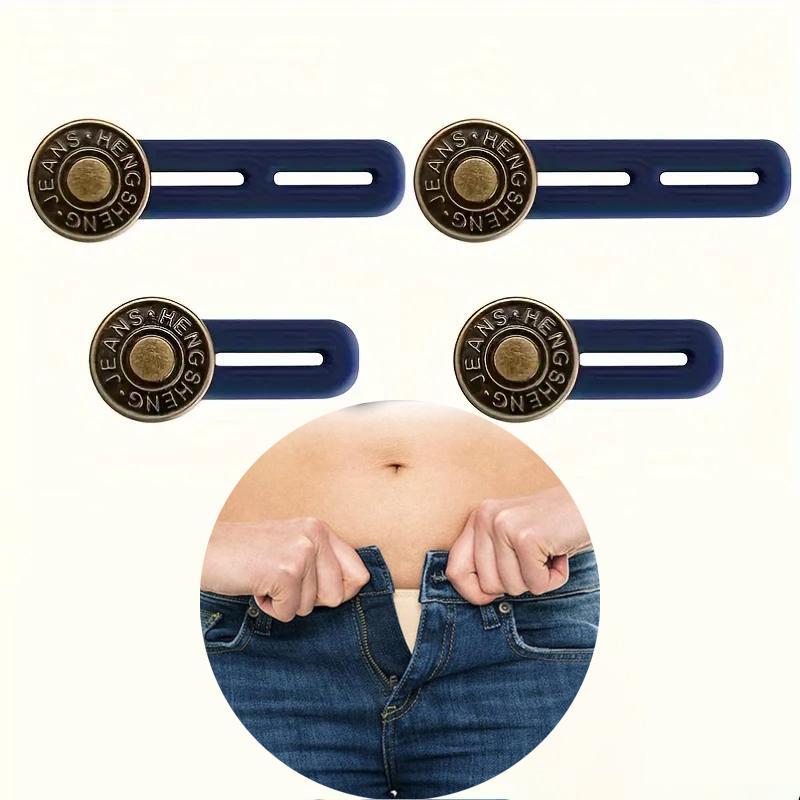 Random Style Button Extender for Pants, 4 Counts Adjustable Waist Button, Retractable Waistband Extender, No Sew Buttons, Easy To Use and No Tools Required, Sewing Accessories