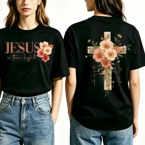 Faith Cross Christian Shirts for Women with Beautiful Floral Cross Print