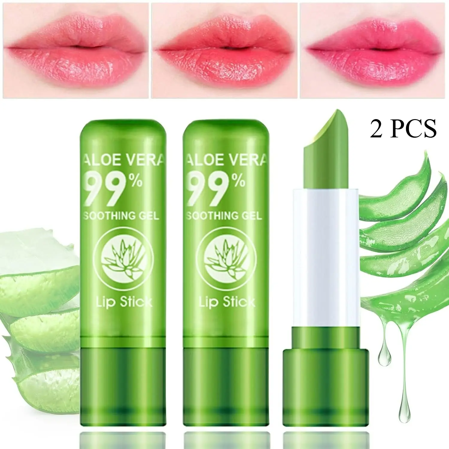 2 PCS Aloe Vera Lipstick, Temperature Color Changing Lipstick Lip Tint Gloss, Glossy Lip Duo, Long Lasting, Waterproof, Moisturizing Lip Balm