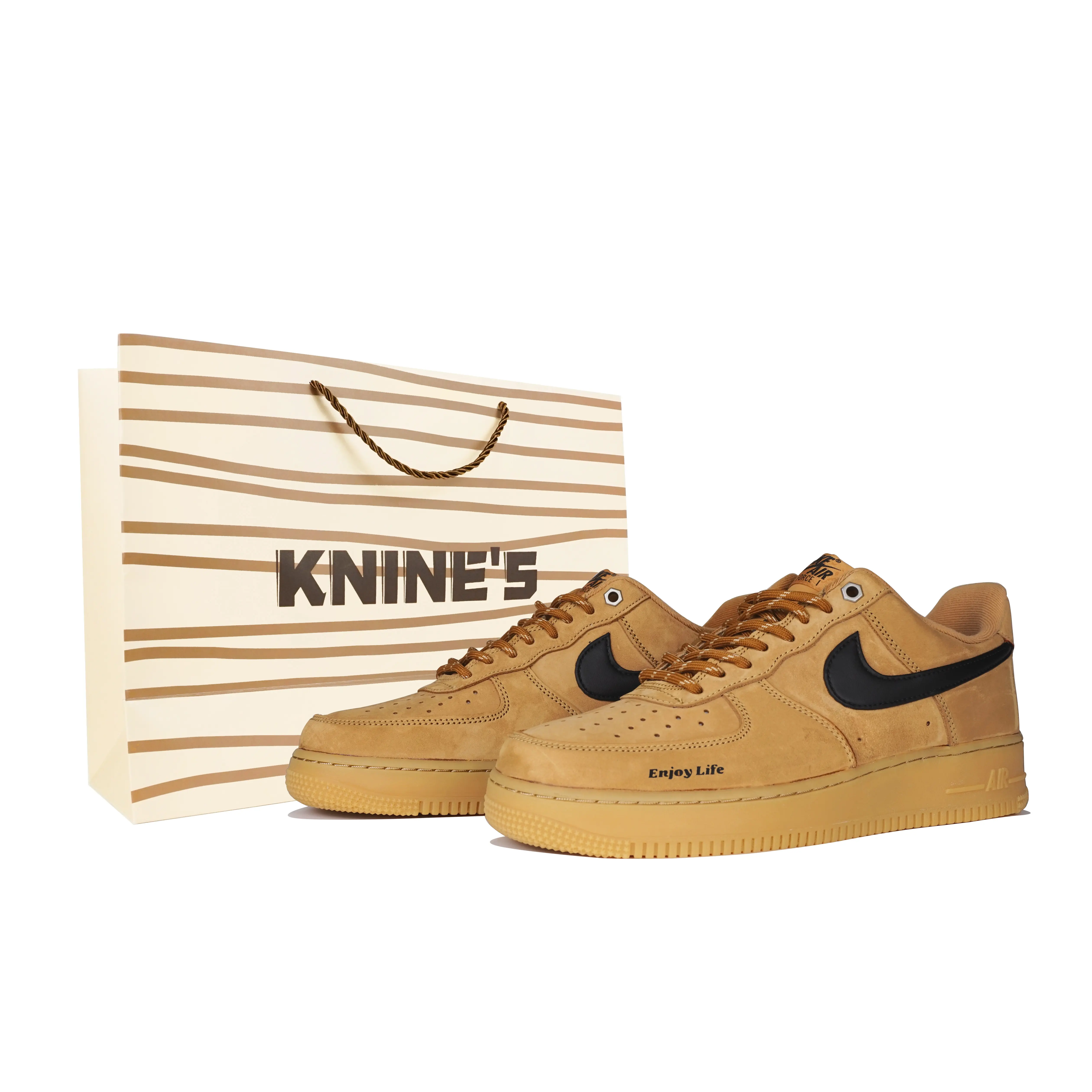 Nike Air Force 1 Custom Low-Top Sneakers for Men and Women – Caramel Wheat, Black and Orange, Retro Lifestyle Design Verifiable, with credentials and supporting global authentication