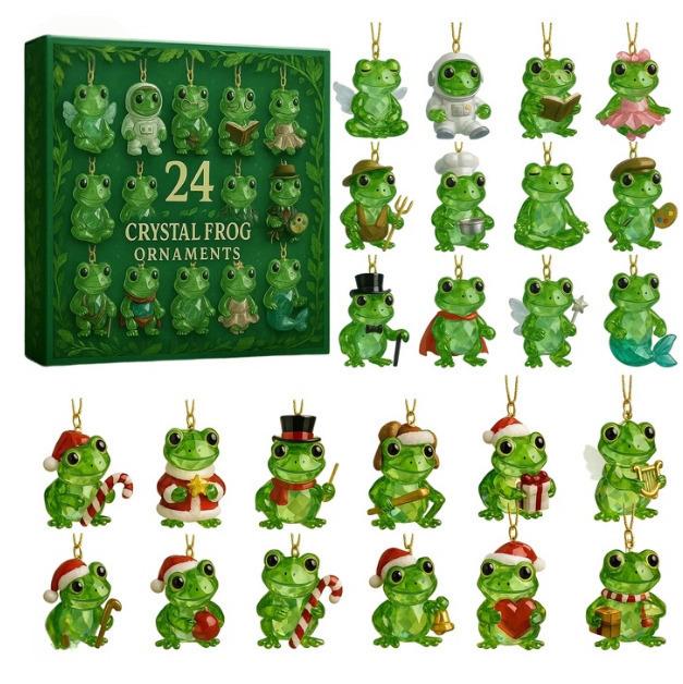 New Enchanted Forest Magic Frog Advent Calendar Blind Box, 24 Days Christmas Countdown Gift Box with Cute Acrylic Frog Charms Keychains, Whimsical Nature Collectible Pendant Set for Kids Teens Adults Frog Lovers, Holiday Surprise Gift for Christmas New Ye