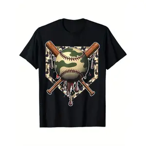 Baseball Drip For Boys Ice Cream Dripping Boys Baseball Camo T-Shirt for Boys Fashion Trend Bottoming Shirt Breathable, Casual Comfortable Top Streetwear Fashion Casual Summer Tee Crew Neck Short Sleeve T-Shirt Best Gift for Boy Girl