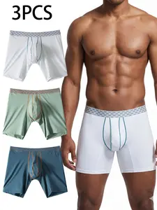 3pcs Men's Five-Quarter Briefs, Colorblock Ice Feel Breathable Design, Anti-Irritation Lightweight Quick-Dry Comfort, Daily Home Sports Wear