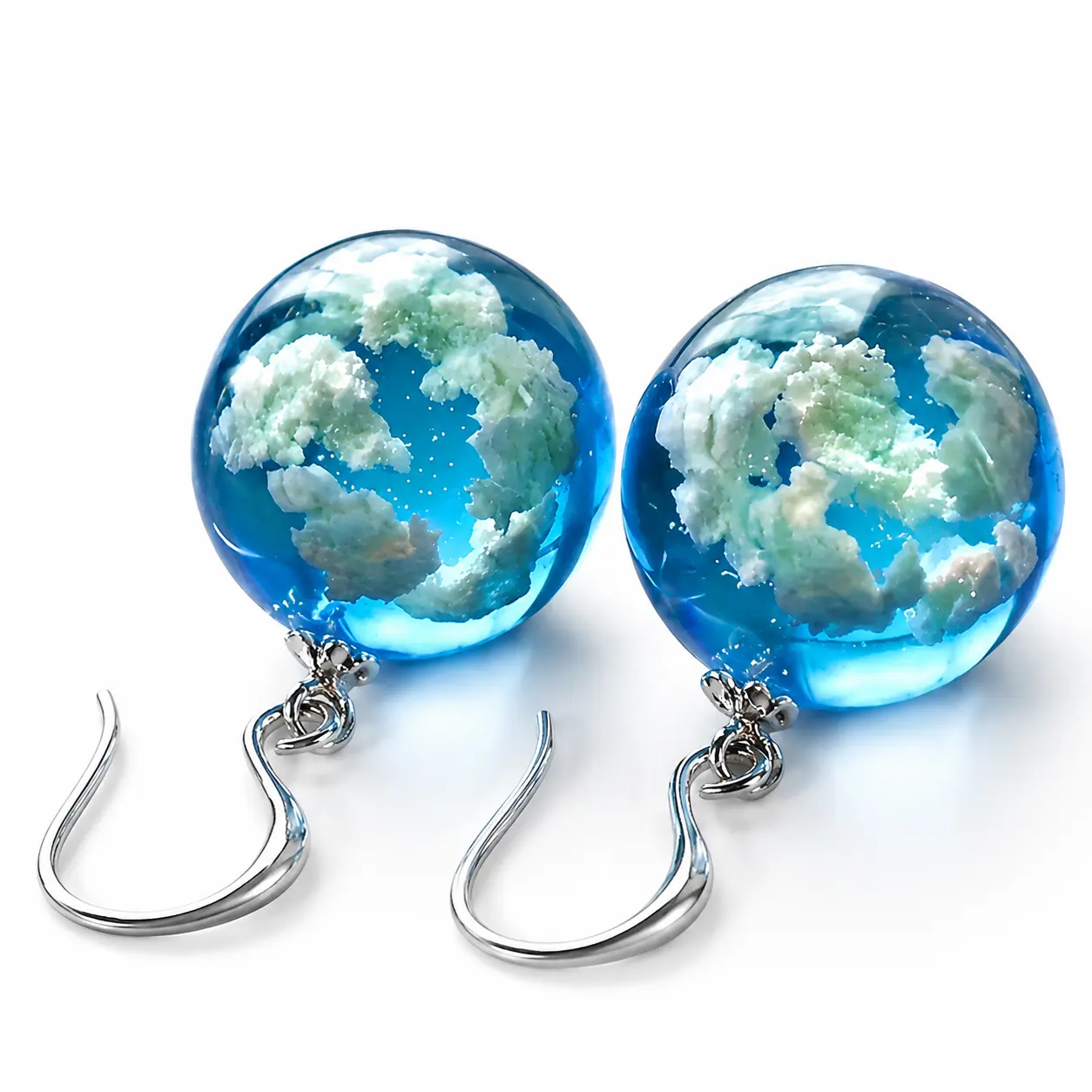 Women's Whimsical Cloud Inside Resin-Alloy Globe Drop Earrings, Creative Blue Sky Glass Ball Dangle Hook Jewelry, Aesthetic Romantic Daily Wear Gift