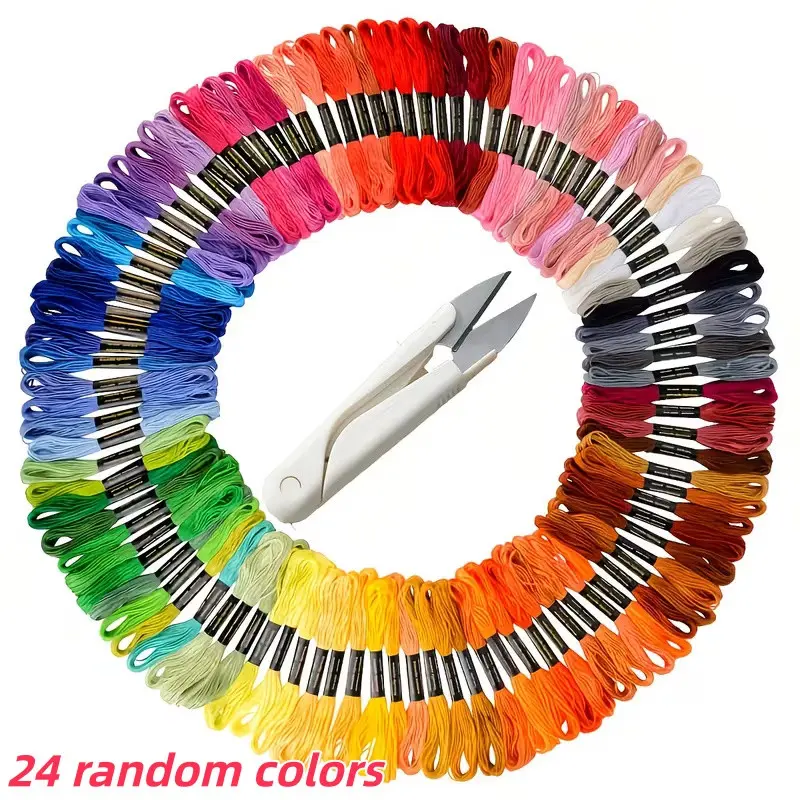 24-Piece Random Polyester Embroidery Thread Set, Rainbow Gradient Cross Stitch Floss, Ideal for Jewelry Making, Sewing, Crafting