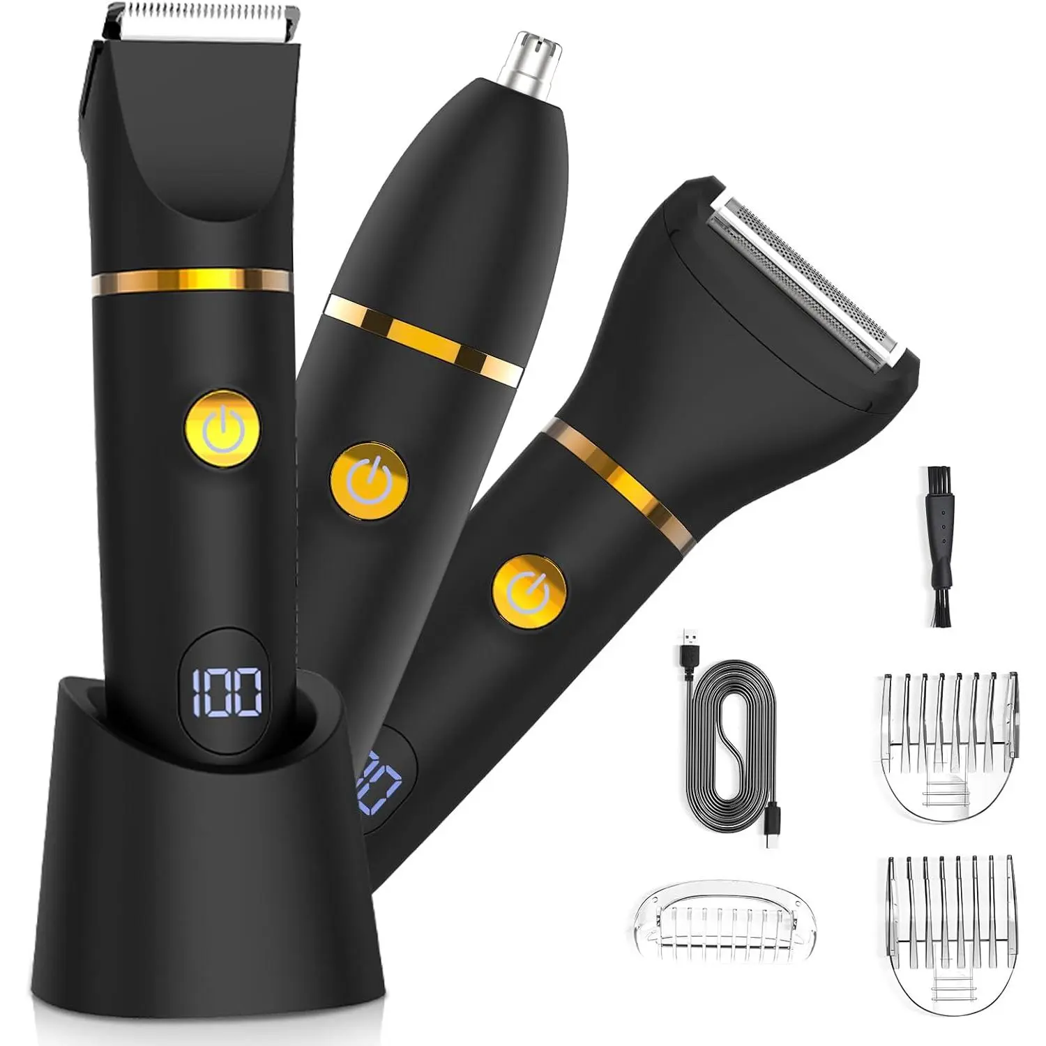 3-in-1 Body Groomer for Men, Rechargeable Electric Trimmer with Ceramic Blades for Groin, Pubic Hair, and Body, IPX6 Waterproof for a Shower Safe, Painless Cut