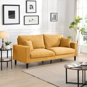 Aobtkel®74" High Resilience three seater Sofa, Wooden Frame 3 Seat Sofa, Comfy , Modern Upholstered Sofa, Living Room Bedroom Apartment , Orange    RR