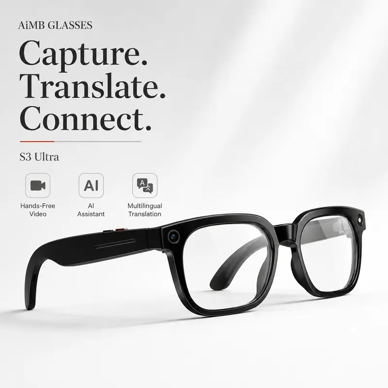 AI Smart Camera Glasses with HD POV Video Recording, Real-Time Translation, AI Image Recognition, Bluetooth Calls, Music Playback, Clear Lens with Optional Sunglasses Lenses for Travel and Daily Use